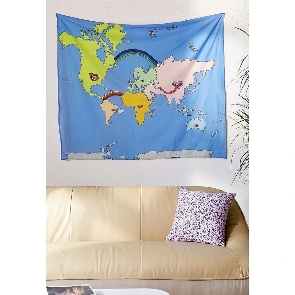 Kimsworld x Urban Outfitters Home World Map Tapestry New